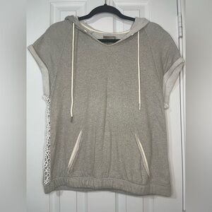 Guess Gray Sleeveless Hoodie with Lace Detail